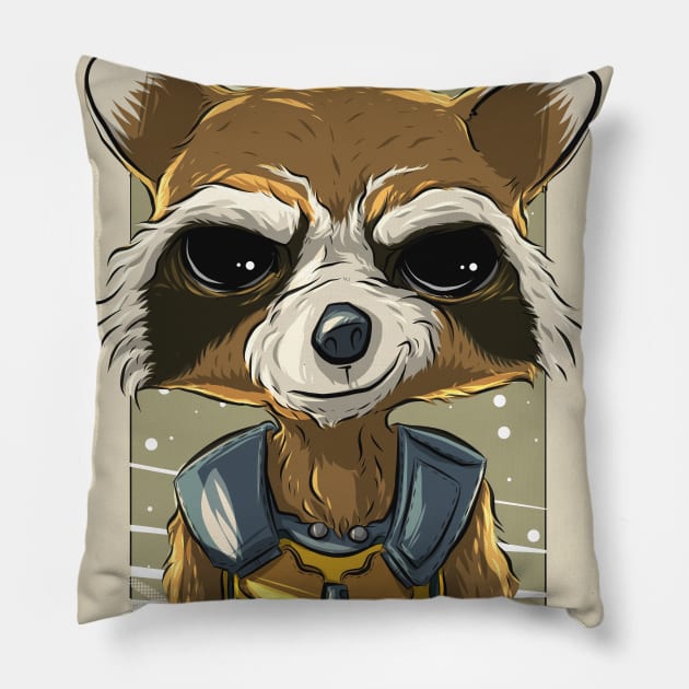 Pop Culture Caricature #14 - Rocket Raccoon Pillow by yazgar