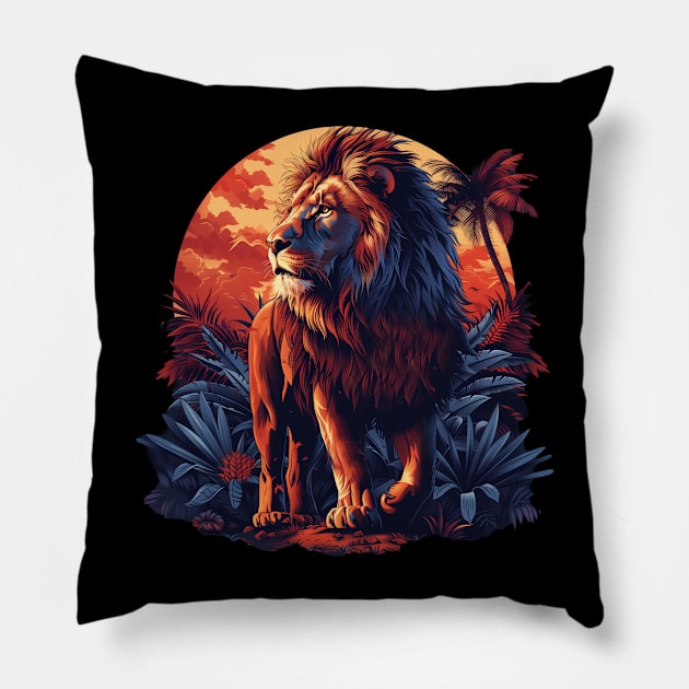 A Proud Lion Roaming The Jungle At Sunrise The King of the Jungle Lion Pillow by Tees 4 Thee