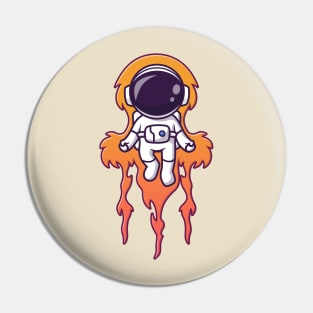 Cute Astronaut Flying With Fire Cartoon Pin