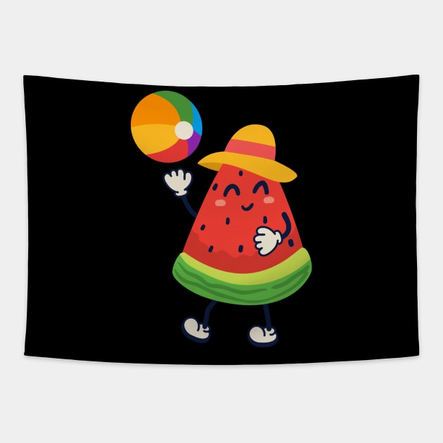 Cute Watermelon Playing Volleyball Tapestry by Swagmart