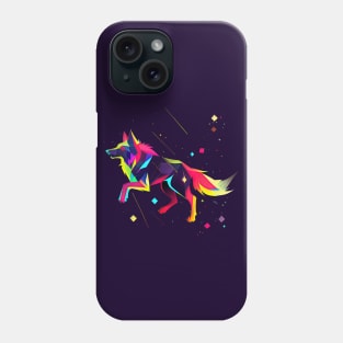 Geometric wolf jumping among the stars Phone Case