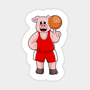 Pig at Basketball Sports Magnet