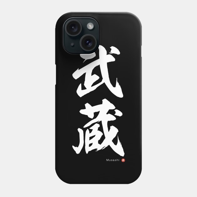 Japanese Kanji: MUSASHI Calligraphy Art featuring Miyamoto Musashi *White Letter* Phone Case by WA-FUSION