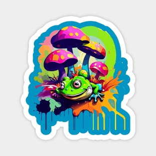 Cottagecore Graffiti Frog And Mushrooms Magnet