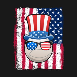 Volleyball Ball American Flag 4th of July Funny Gift T-Shirt