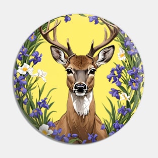 Michigan White-Tailed Deer With Iris Flower 2 Pin