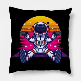 Retrowave Astronaut With Controller Vintage Gaming Pillow