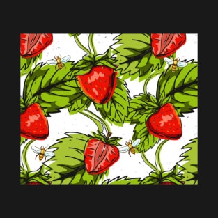 Juicy Summer Strawberries and Honey Bees T-Shirt