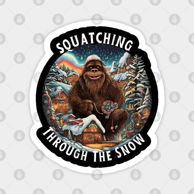 Bigfoot Squatching Through The Snow Christmas Xmas Magnet by MushMagicWear