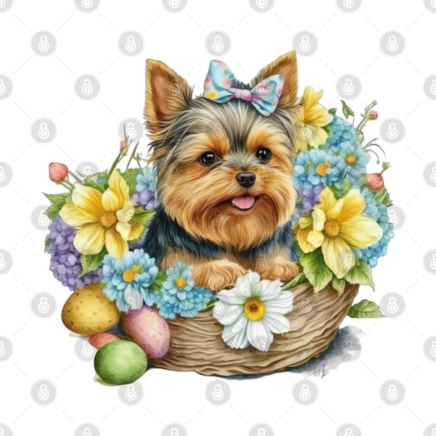 Cute Yorkshire Terrier Happy Easter Basket by PUFFYP