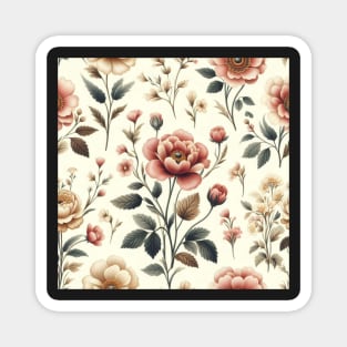 Simple Neutral Vintage Flower Pattern Magnet