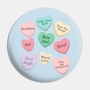 Buffy Valentines Candy Conversation Hearts Pin