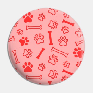 Pet - Cat or Dog Paw Footprint and Bone Pattern in Red Tones Pin