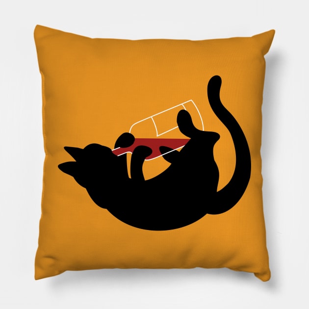 Black Cat & Red Wine - Drinking Kitty Pillow by GiuliaM