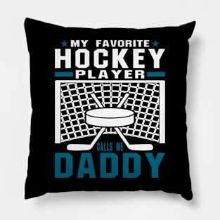 My Favorite Hockey Player Daddy Blue White Text Pillow