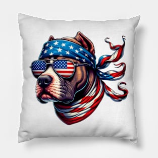 American Staffordshire Terrier American USA Flag 4th of July Pillow