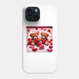 Teddy celebrating Valentines day, randome floating love hearts Phone Case