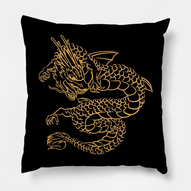 Chinese Golden Dragon by Tobe Fonseca Pillow by Tobe_Fonseca