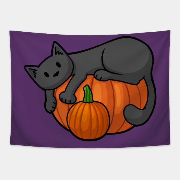 Pumpkin Cat Tapestry by Doodlecats 