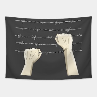 Hands climbing barbed wire Tapestry