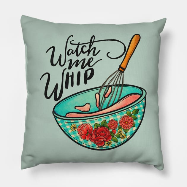 watch me whip vintage kitchen art Pillow by Ballari