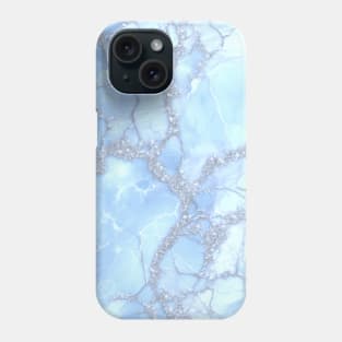 Icy Blue Marble With Silver Glitter Phone Case