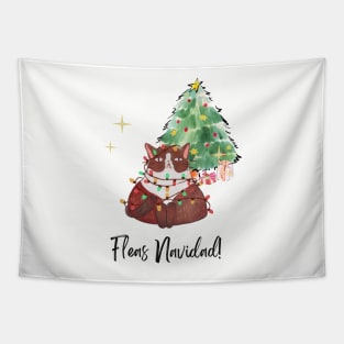 Fleas Navidad! (Feliz Navidad) Merry Christmas Festive Cat Tapestry