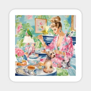 Breakfast in bed, preppy whimsical painting Magnet