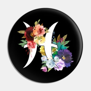 Pisces Horoscope Zodiac Rainbow Flowers Design Pin