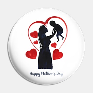 Happy Mother Day Watercolor Heart Pin