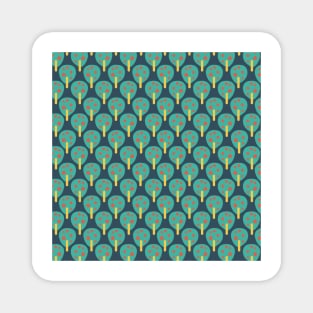 Retro apple trees teal on blue Magnet