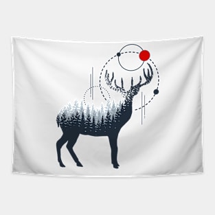 Deer Forest, Abstract Forest, Black Design Tapestry