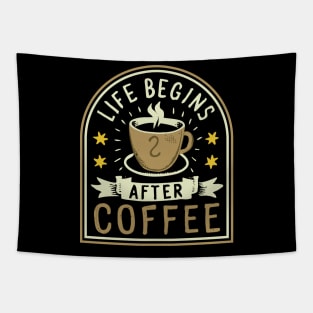 Life Begins After Coffee // Vintage Coffee Lover Tapestry