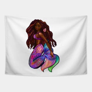 Mermaid Black African American woman with Afro hair in Red Locs mermaids Tapestry