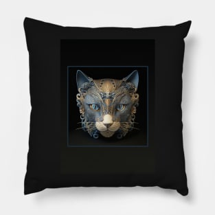 Blue and Gold Ivory Cat (Black) Pillow