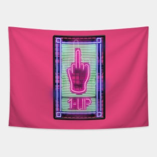 1-up Extra life and middle finger neon sign Tapestry