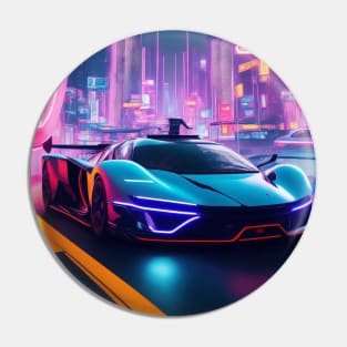 Dark Neon Sports Car in Asian Neon City Pin