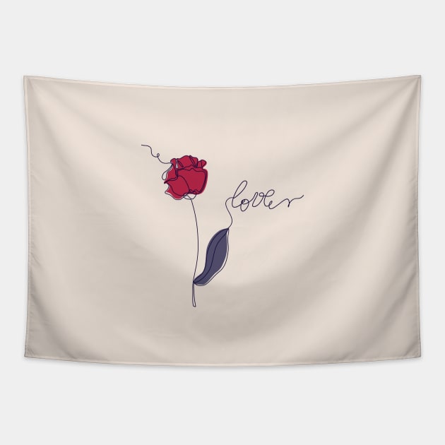 Romantic print with one line art flower Tapestry by DanielK