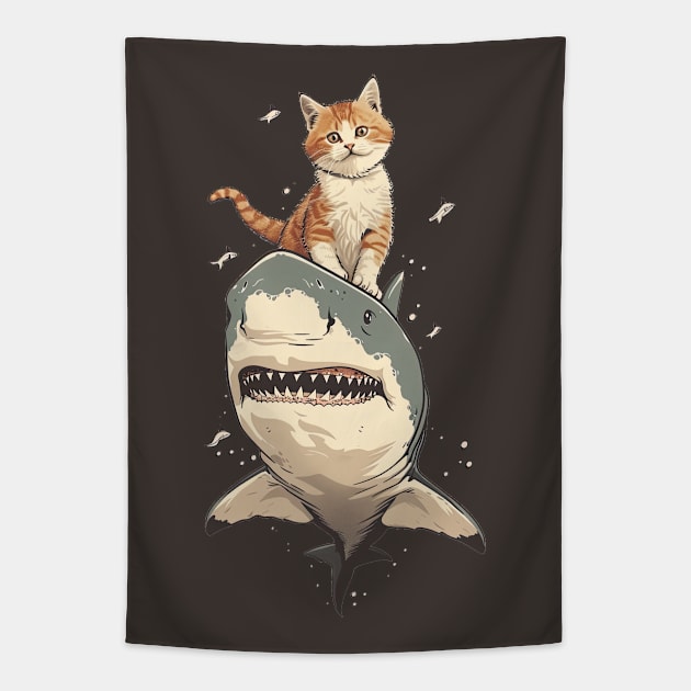 Shark and cat Tapestry by obstinator