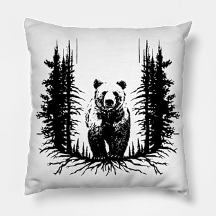 Minimalist black ink silhouette Grizzly bear drawing Pillow