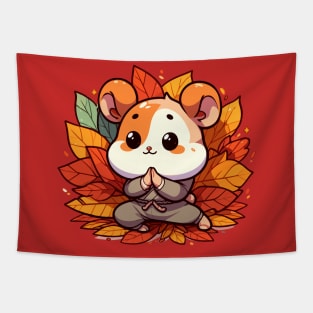 Kawaii fall hamster yoga Tapestry