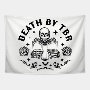 Death By T.B.R To Be Read Skeleton Reading Book Halloween Tapestry