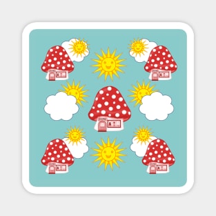 Happy Mushroom House & Sun Pattern Magnet
