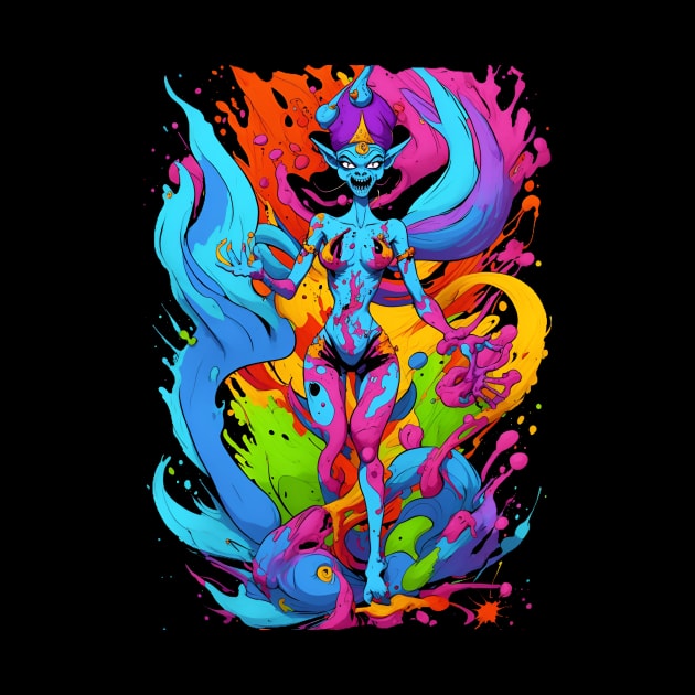 Evil genie color mix candy color splash style abstract art by Terror-Fi