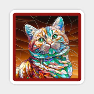 Portrait of a Cat in Tiffany Stained Glass Magnet