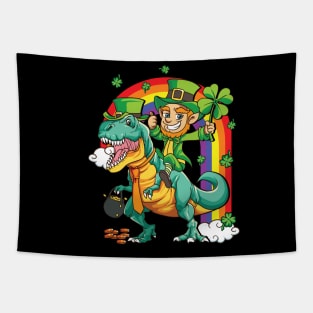 Leprechaun Riding T-Rex Dinosaur St Patricks Day Tapestry