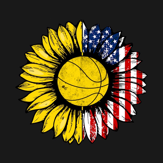 Sunflower American Flag Basketball Lover Gifts 4th Of July by shanemuelleres