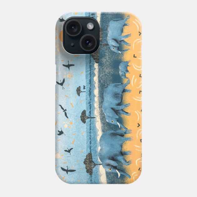 Walk of elephants in the savannah Phone Case by Mimie20