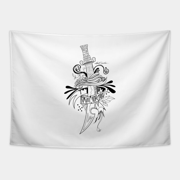 Symbolic Sword - Black & White Tapestry by adamzworld