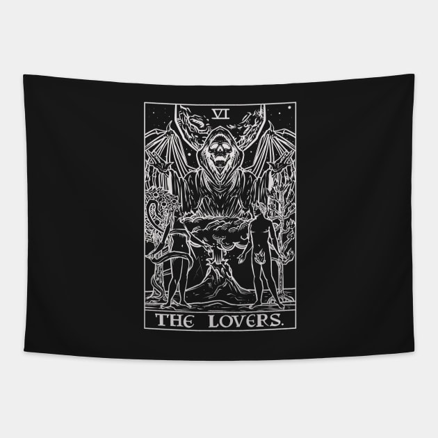 The Lovers Tarot Card (Monochrome) Tapestry by TheGhoulishGarb